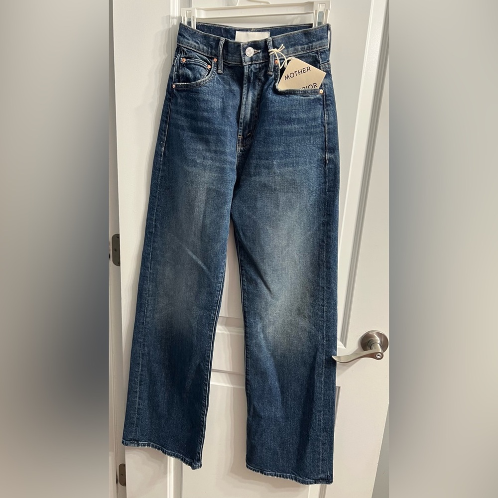MOTHER Wide Leg Flare Jeans in Dark Blue Wash
